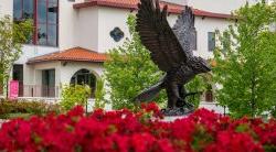 Photo of Red Hawk Statue in spring